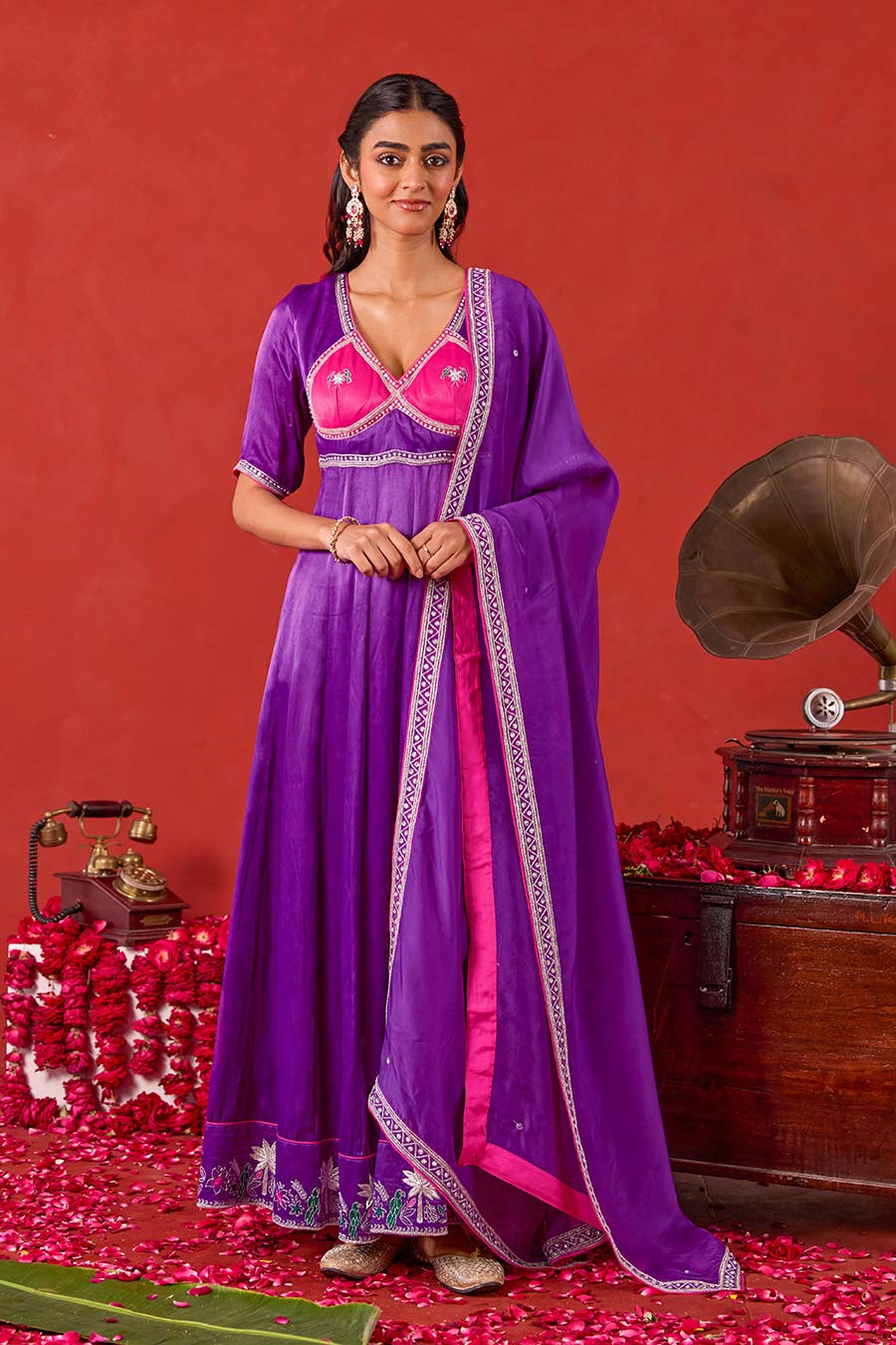 Noorvi Purple Embroidered Anarkali Set
