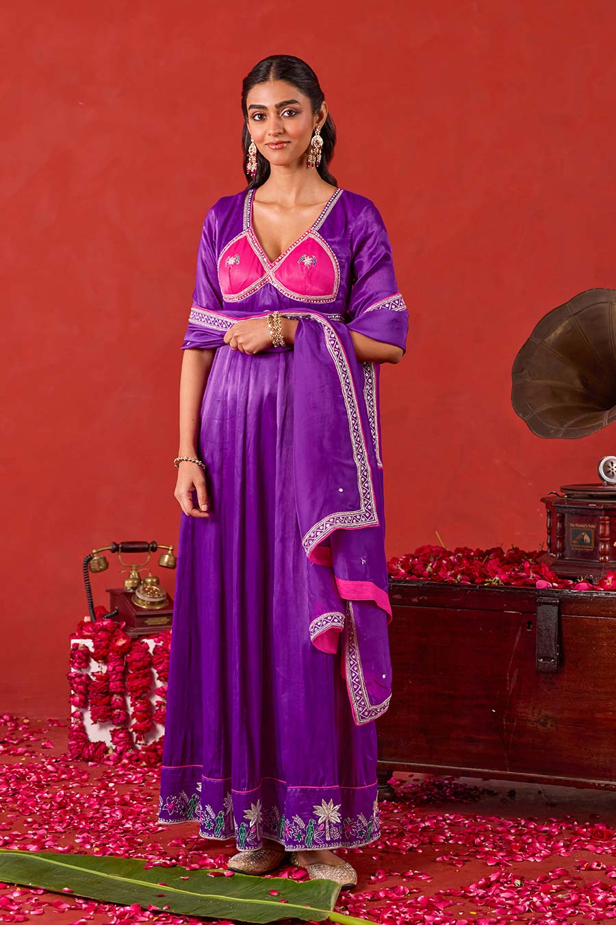 Noorvi Purple Embroidered Anarkali Set