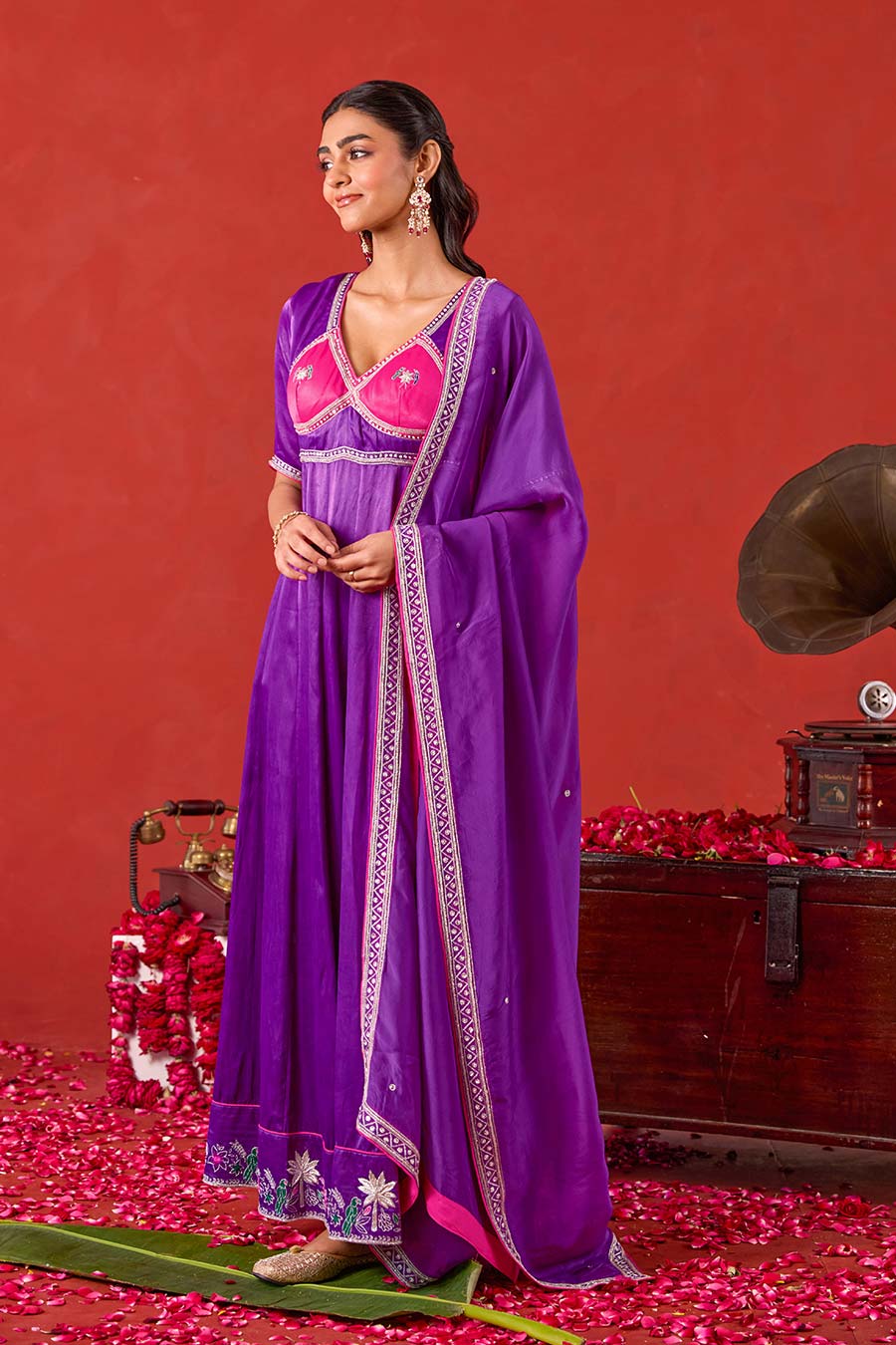 Noorvi Purple Embroidered Anarkali Set