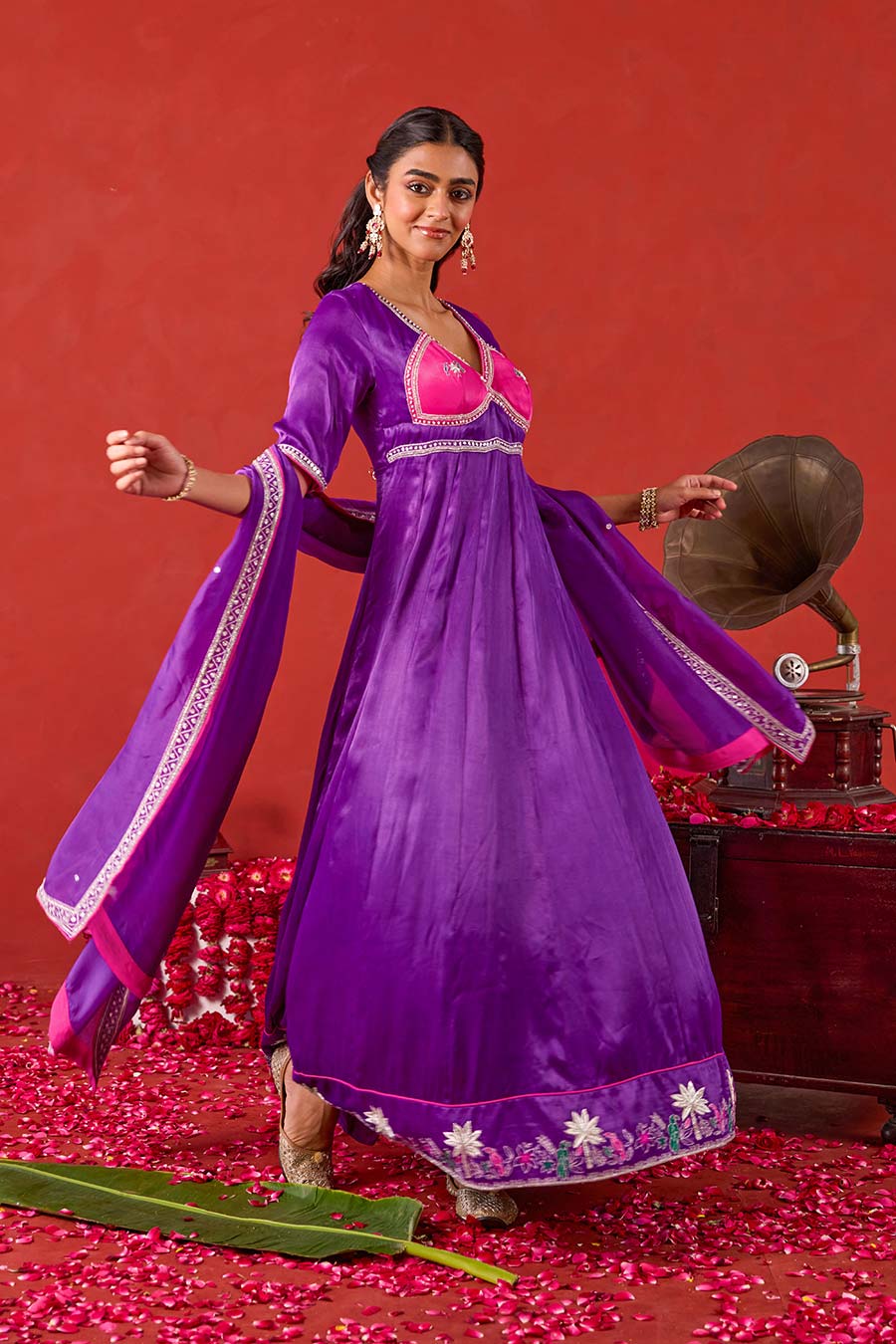 Noorvi Purple Embroidered Anarkali Set
