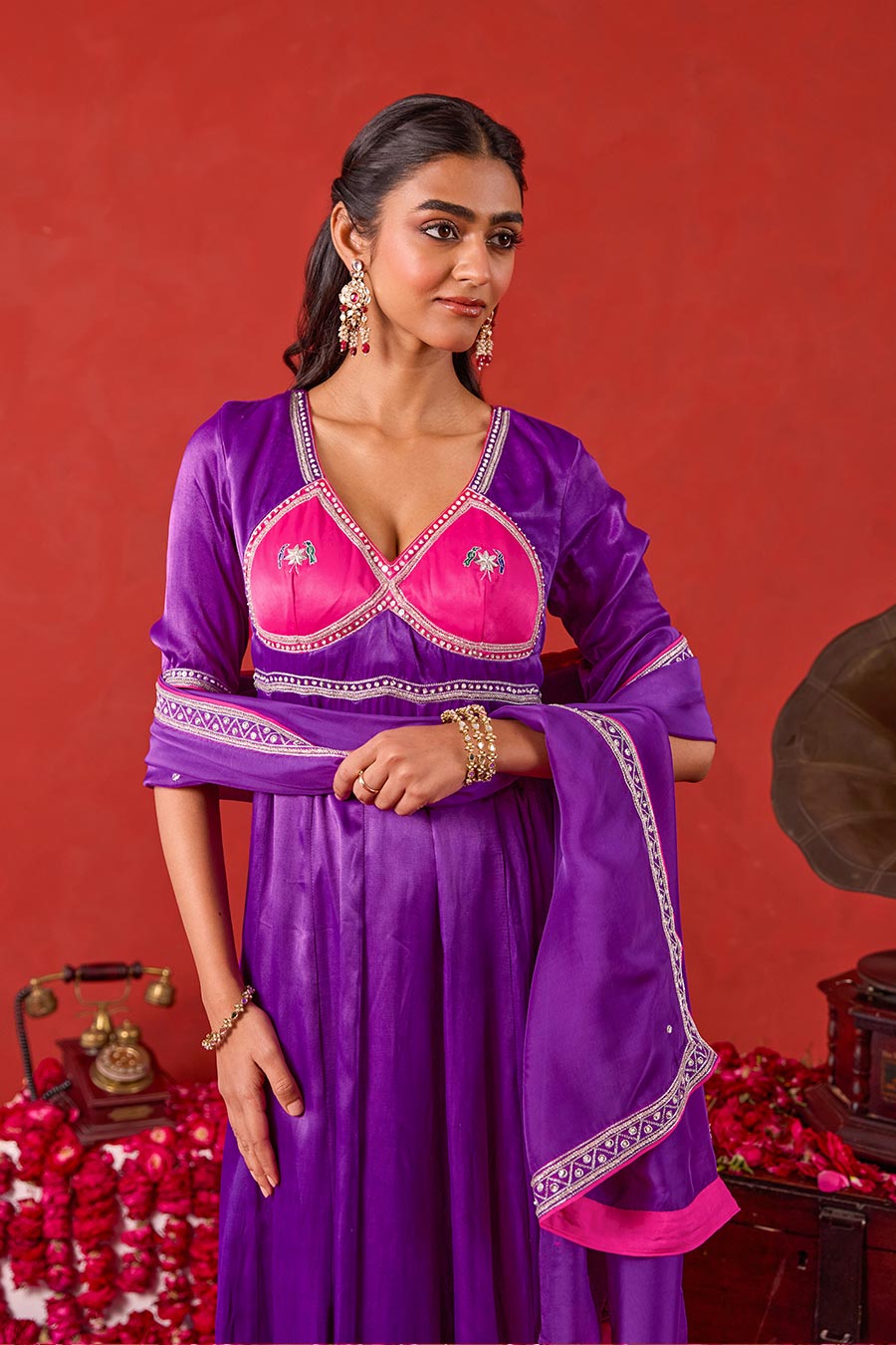 Noorvi Purple Embroidered Anarkali Set