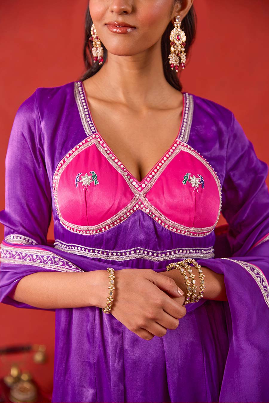 Noorvi Purple Embroidered Anarkali Set