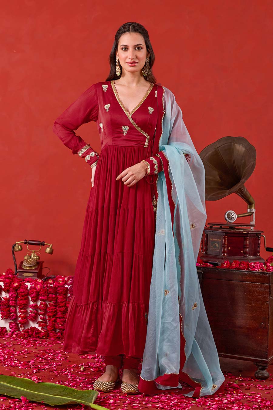 Ruhani Red Embroidered Anarkali Set