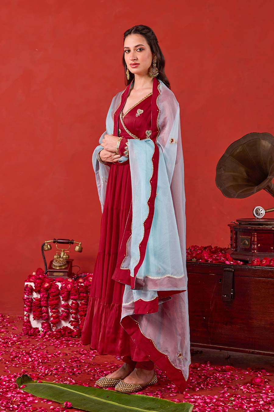 Ruhani Red Embroidered Anarkali Set