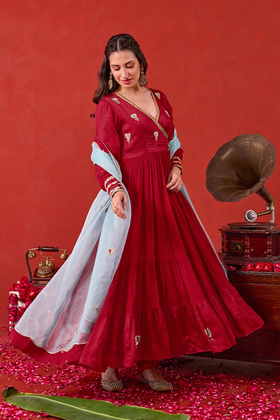 Ruhani Red Embroidered Anarkali Set