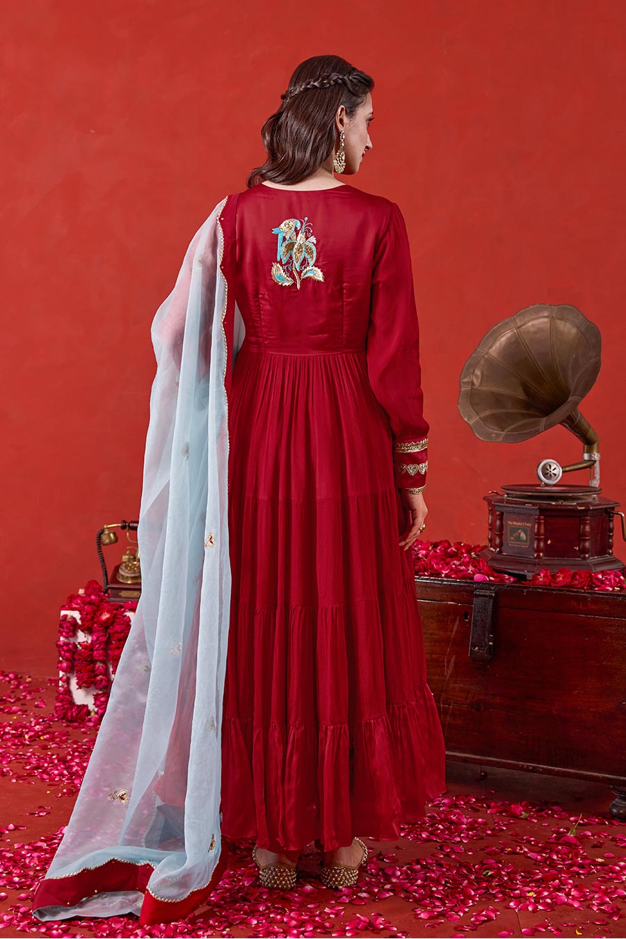 Ruhani Red Embroidered Anarkali Set