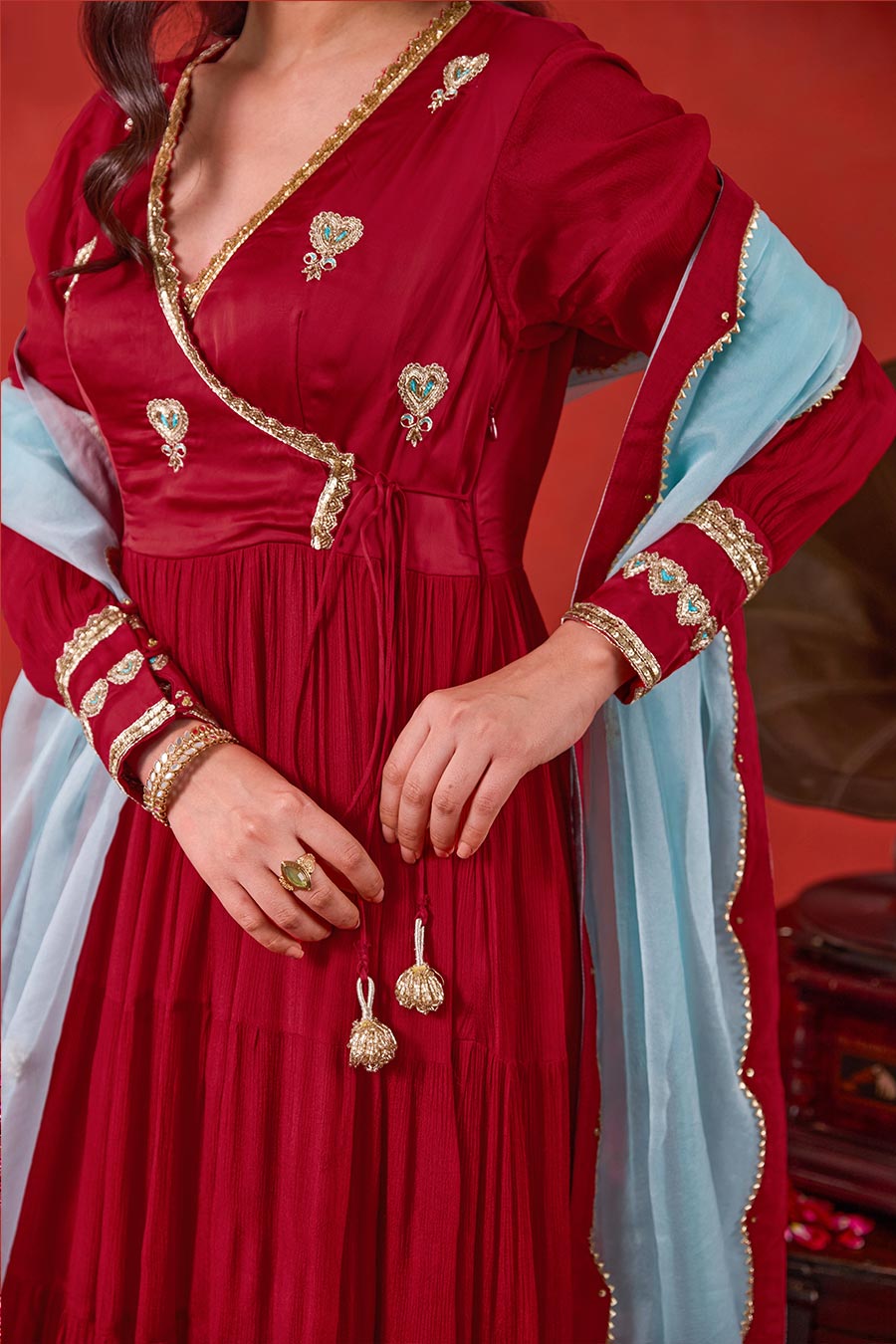 Ruhani Red Embroidered Anarkali Set