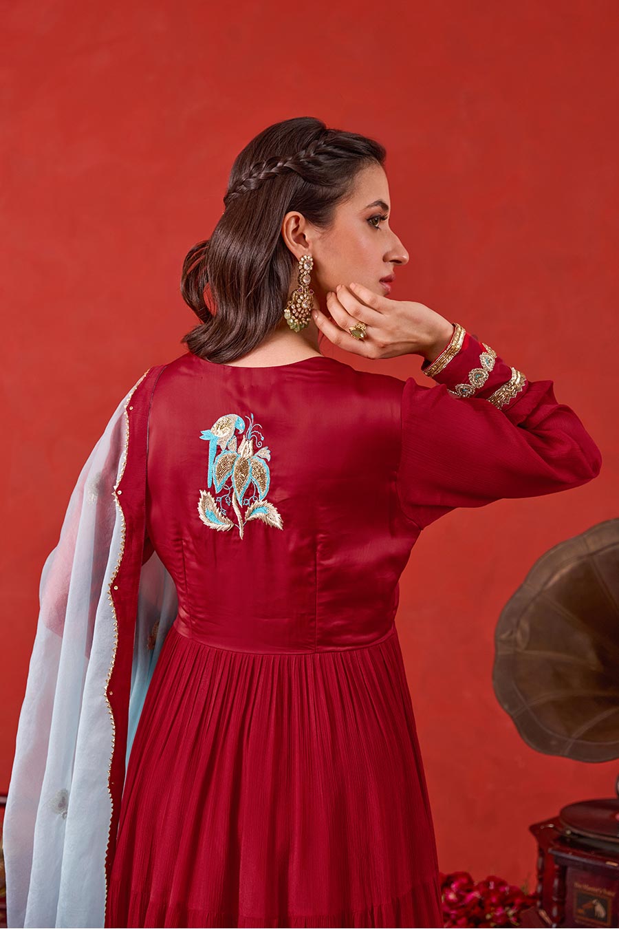 Ruhani Red Embroidered Anarkali Set