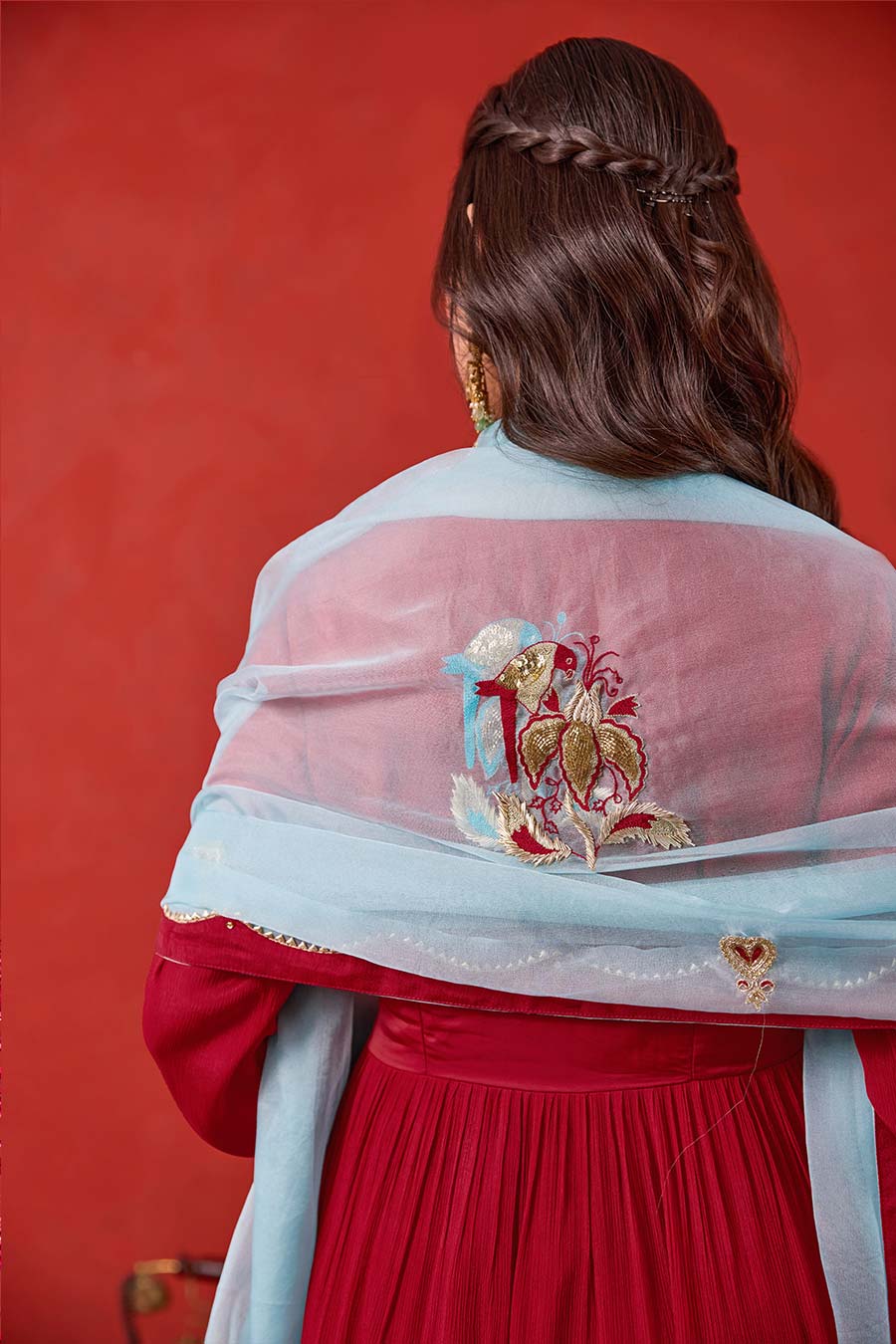 Ruhani Red Embroidered Anarkali Set