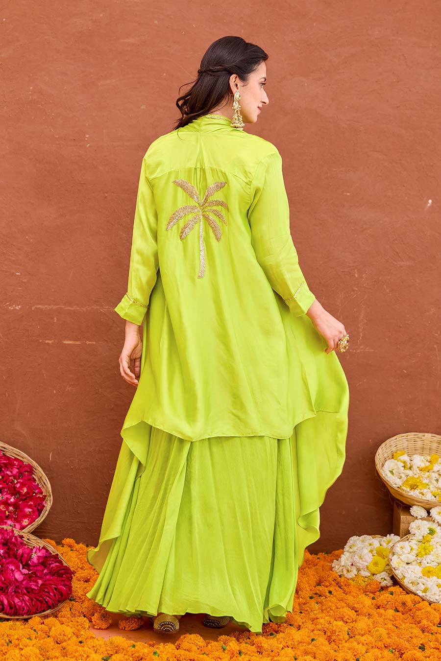 Meher Lime Green Dress & Jacket Co-Ord Set