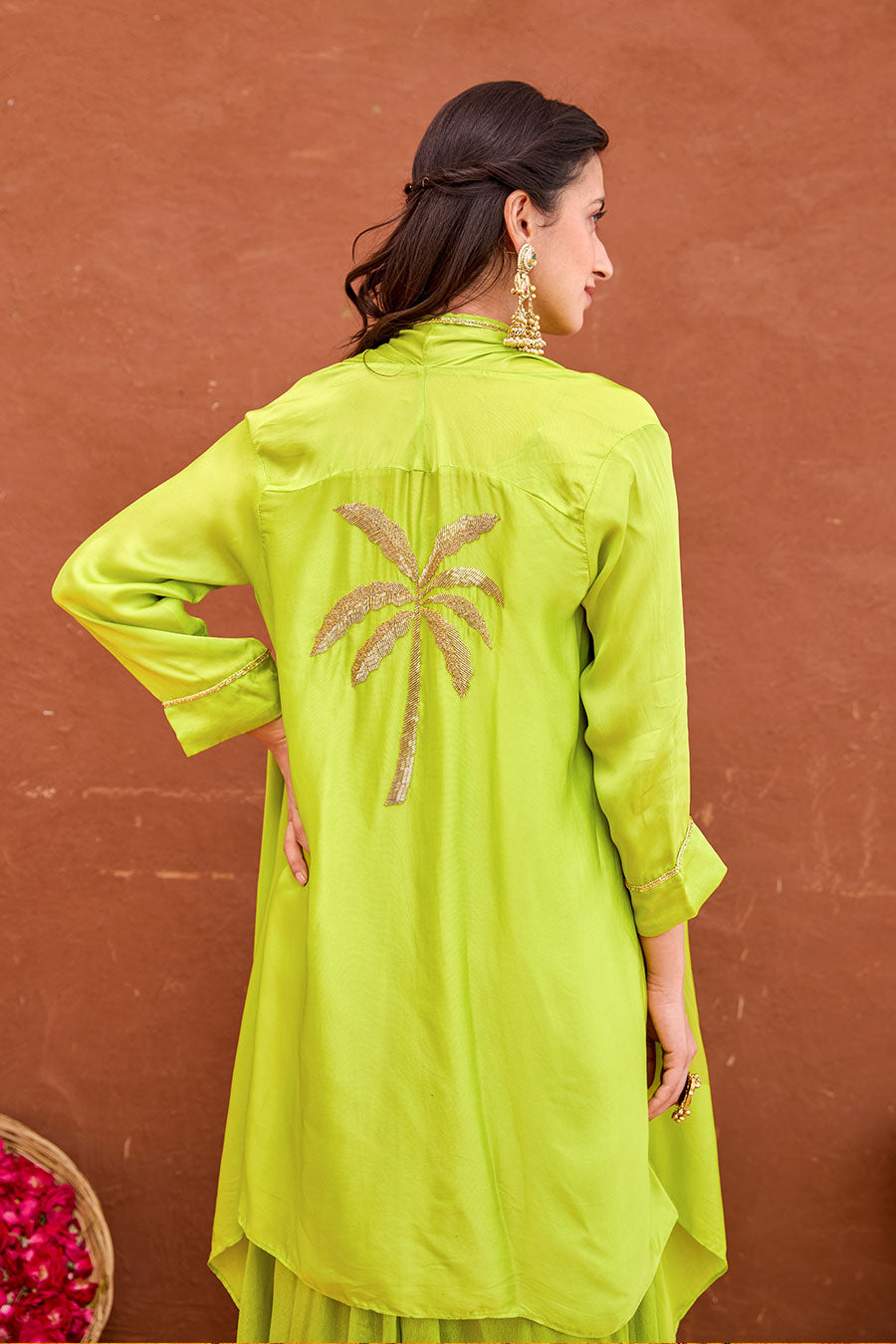 Meher Lime Green Dress & Jacket Co-Ord Set