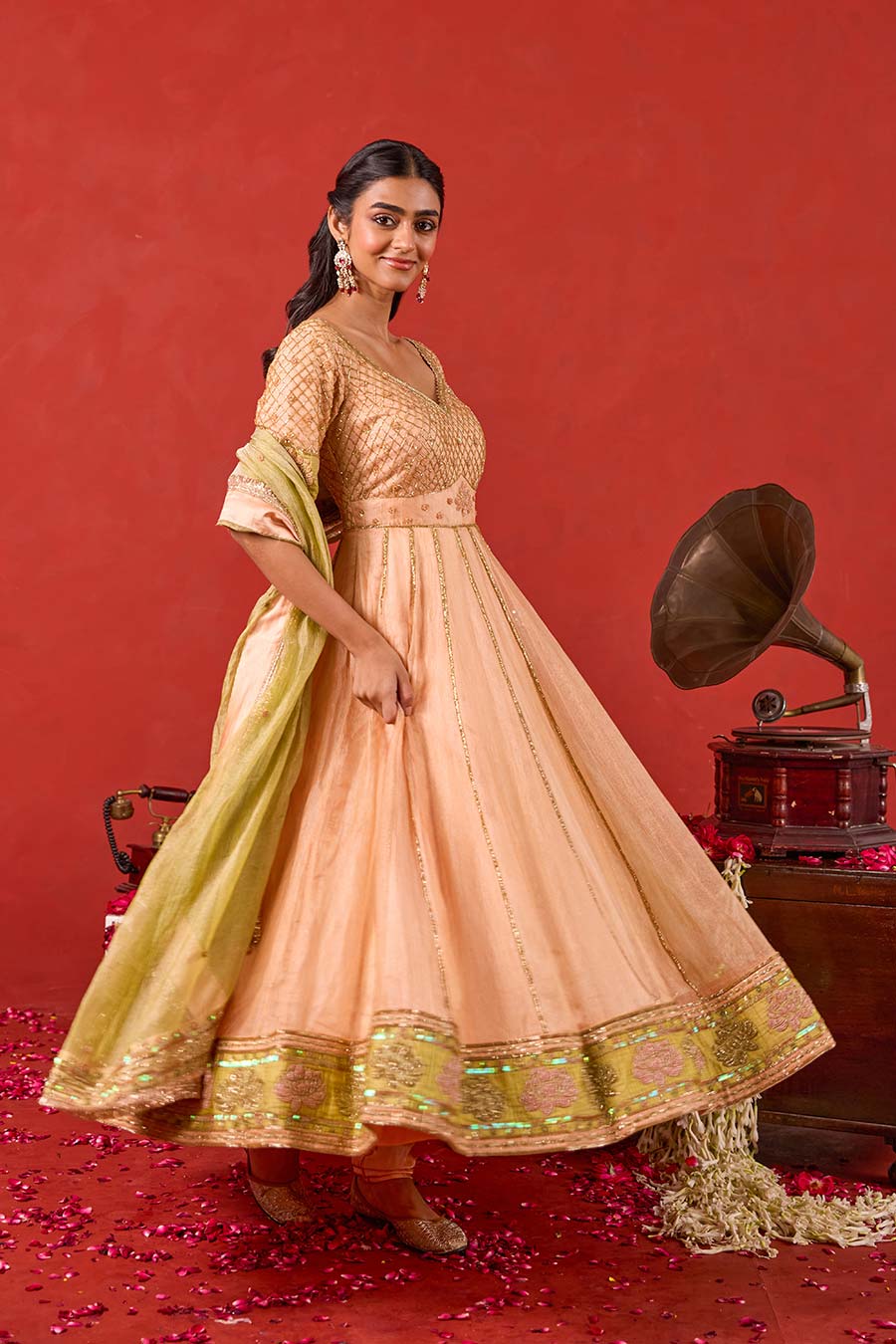 Inaayat Peach Embroidered Anarkali Set