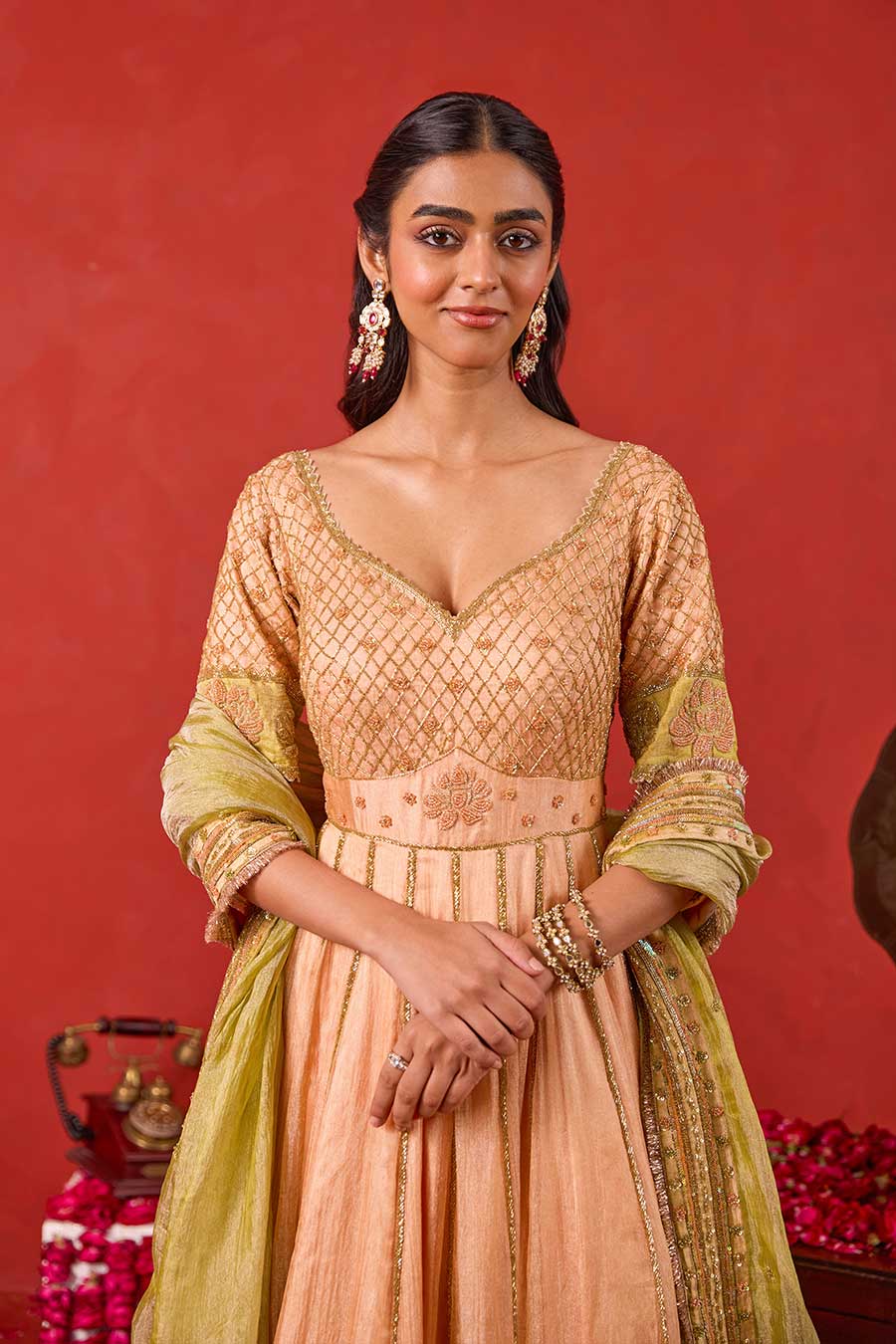 Inaayat Peach Embroidered Anarkali Set