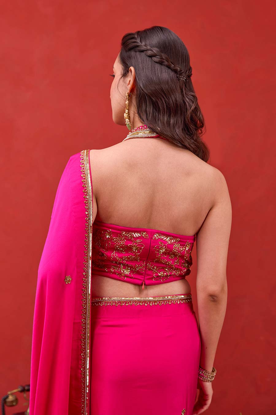 Kaashni Pink Embroidered Saree & Blouse Set