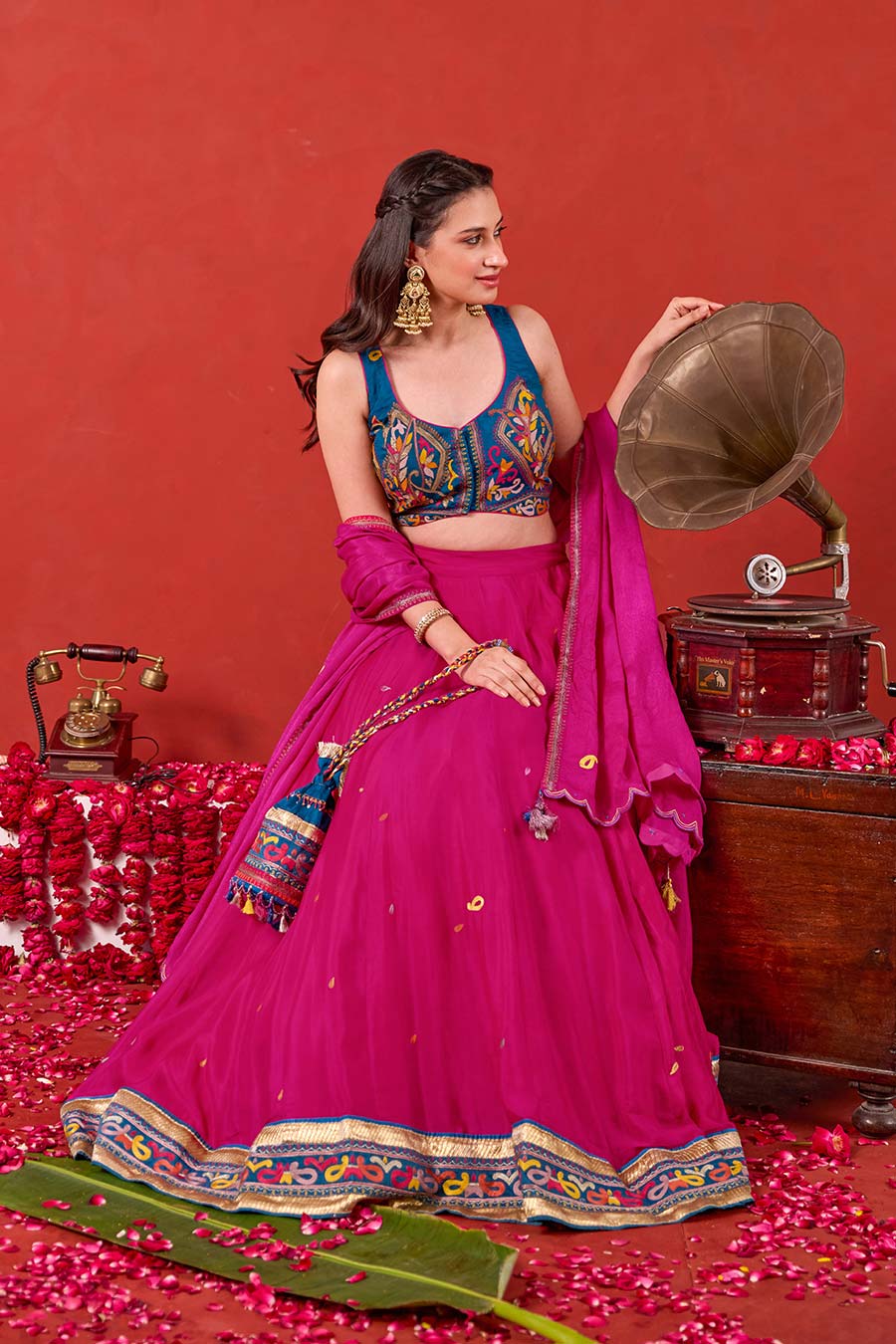Nazakat Pink-Blue Embroidered Lehenga Set