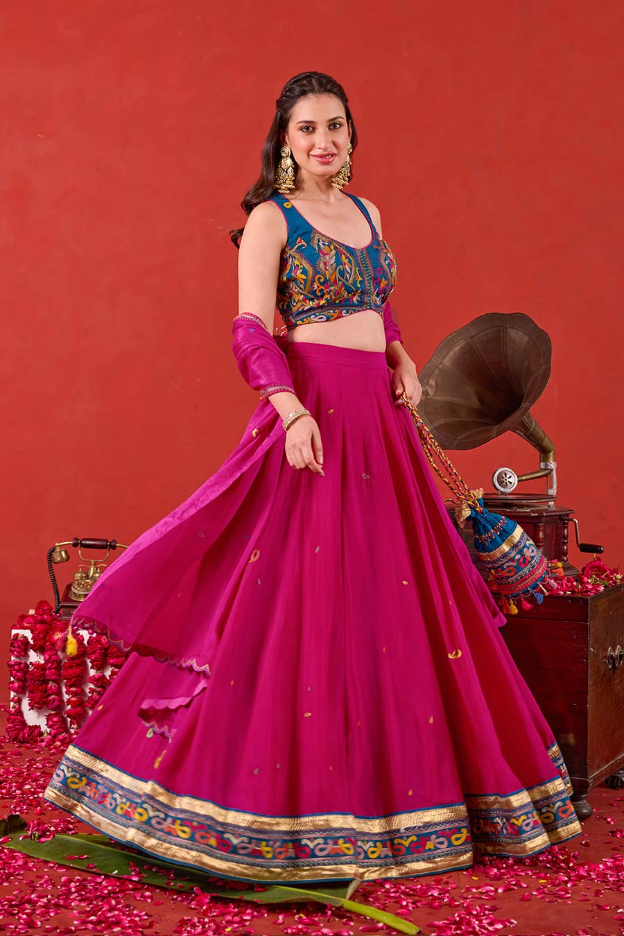 Nazakat Pink-Blue Embroidered Lehenga Set