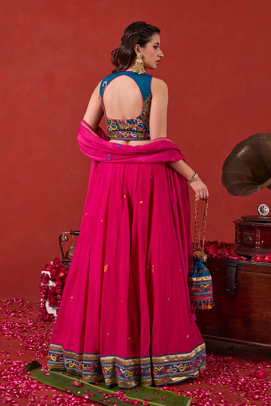 Nazakat Pink-Blue Embroidered Lehenga Set
