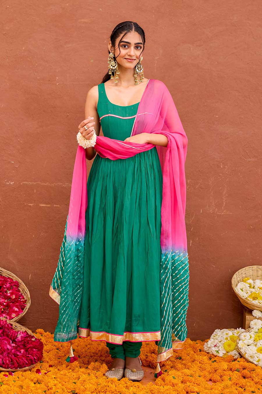 Aarna Green Embroidered Anarkali Kurta Set