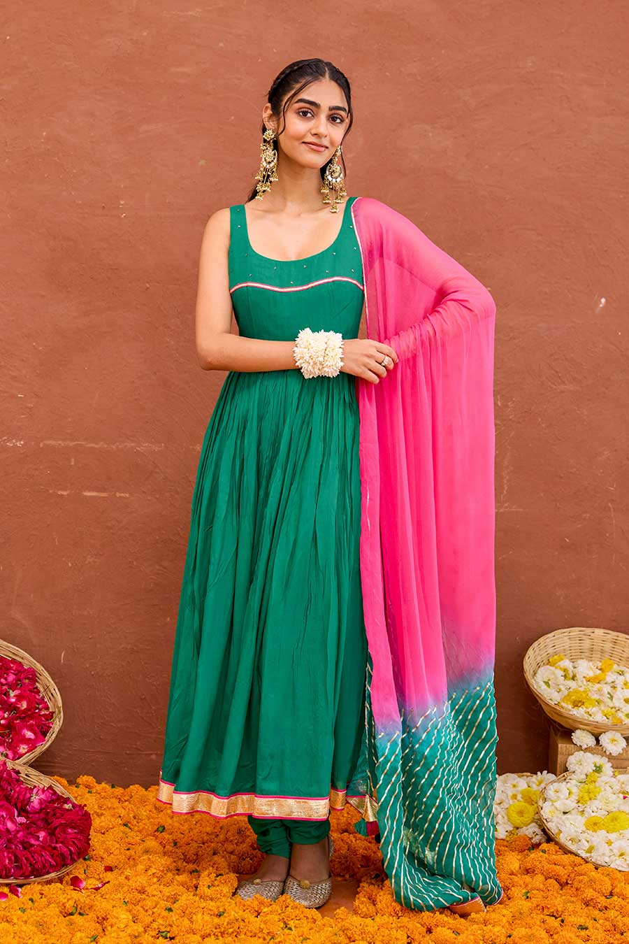 Aarna Green Embroidered Anarkali Kurta Set