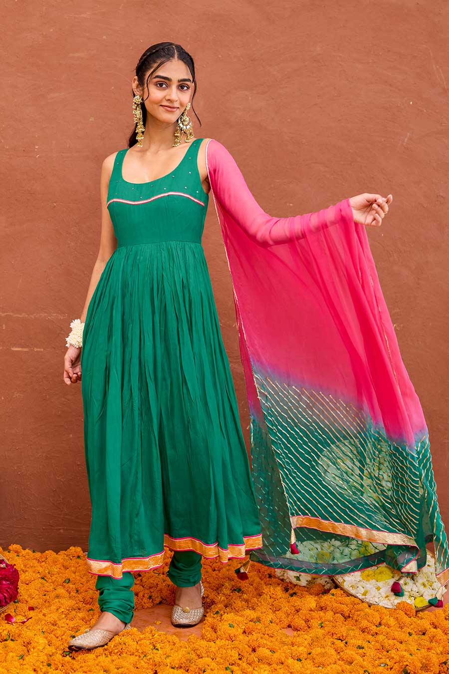 Aarna Green Embroidered Anarkali Kurta Set