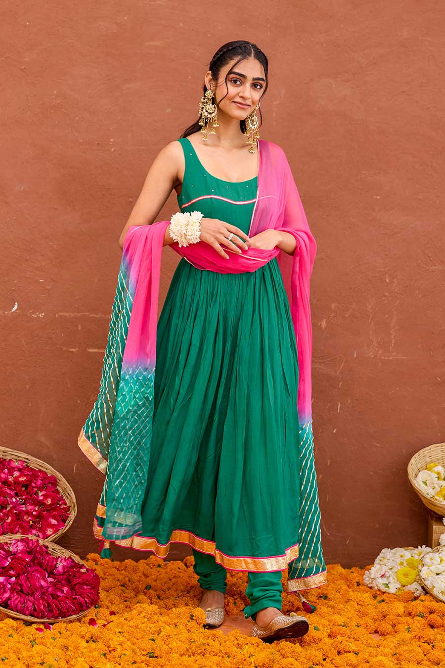 Aarna Green Embroidered Anarkali Kurta Set