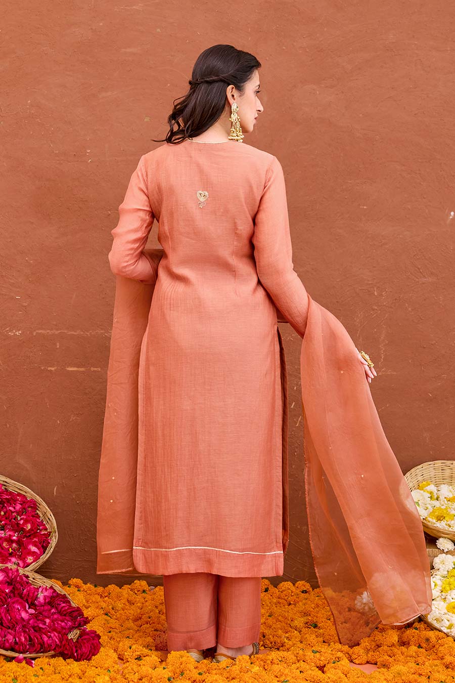 Kesar Rust Peach Chanderi Silk Kurta Set