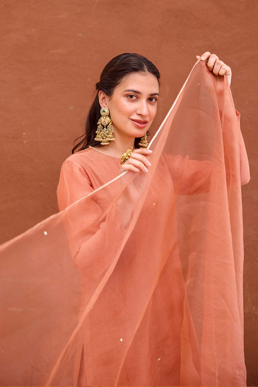 Kesar Rust Peach Chanderi Silk Kurta Set