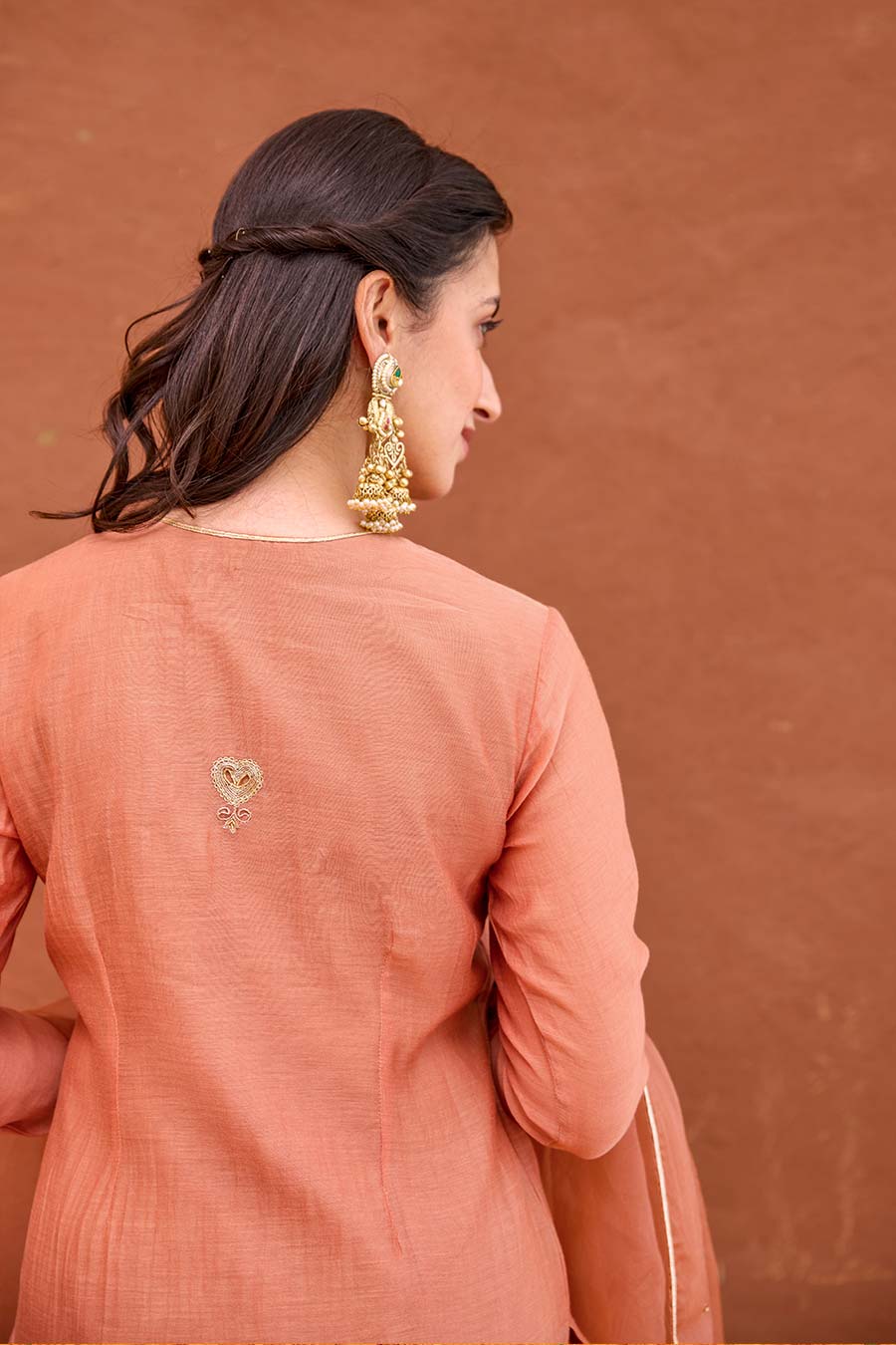Kesar Rust Peach Chanderi Silk Kurta Set