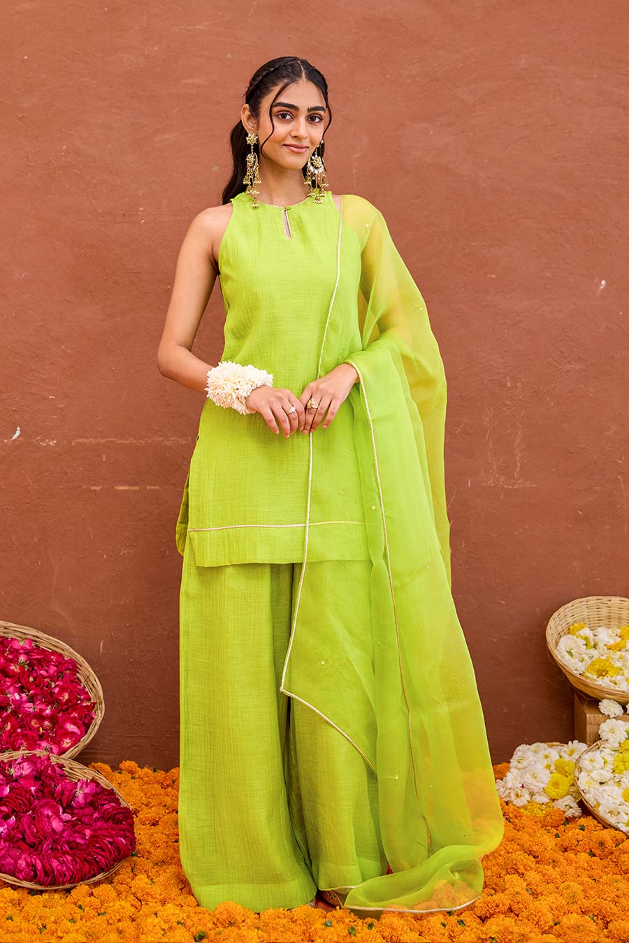 Harini Lime Green Chanderi Silk Kurta Set