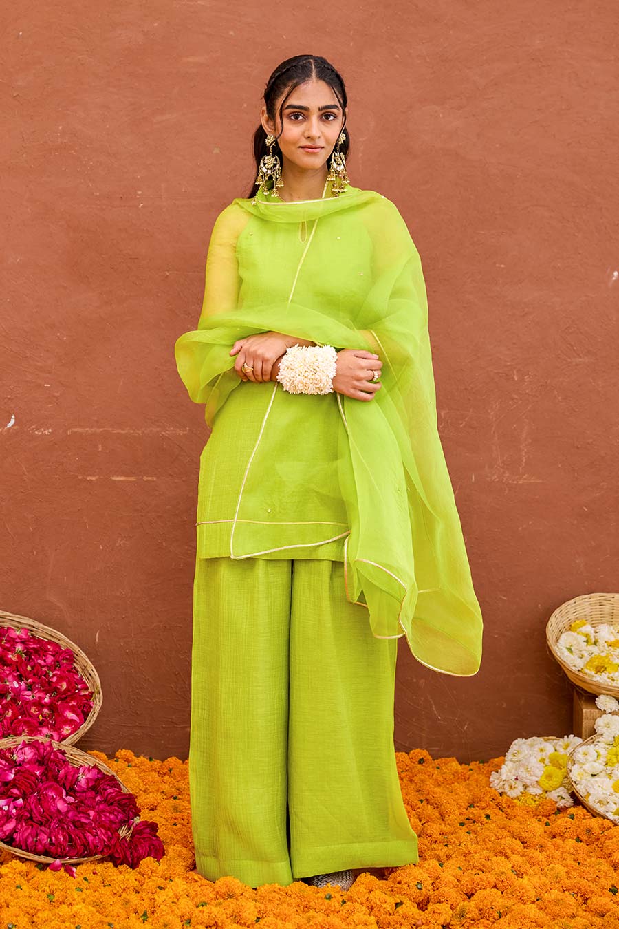 Harini Lime Green Chanderi Silk Kurta Set