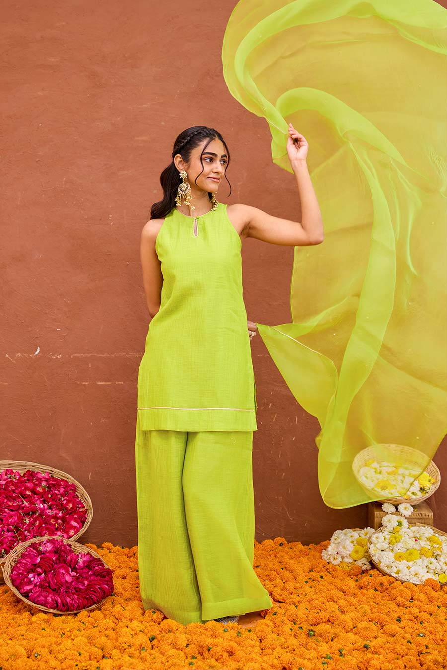 Harini Lime Green Chanderi Silk Kurta Set