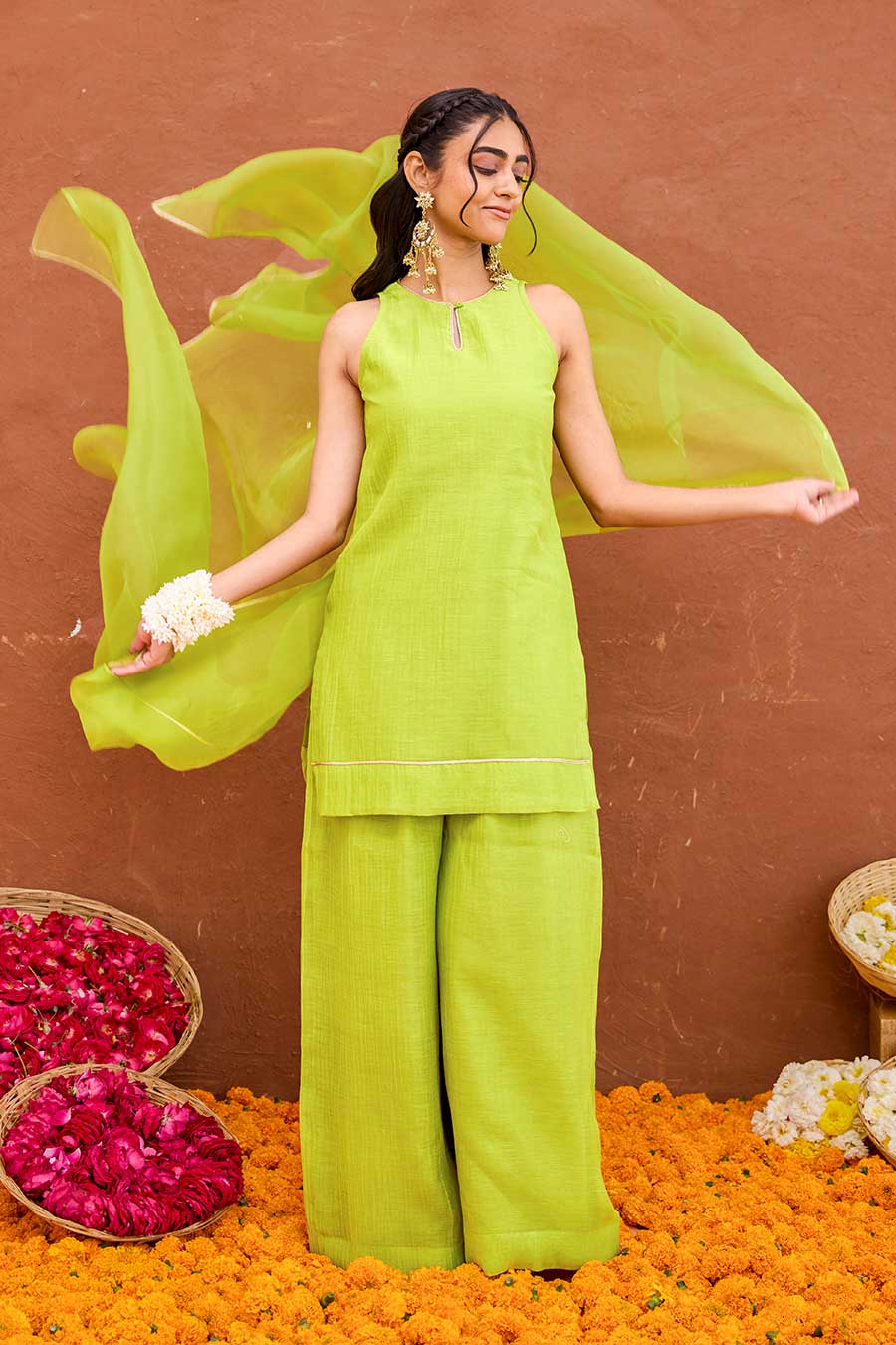 Harini Lime Green Chanderi Silk Kurta Set