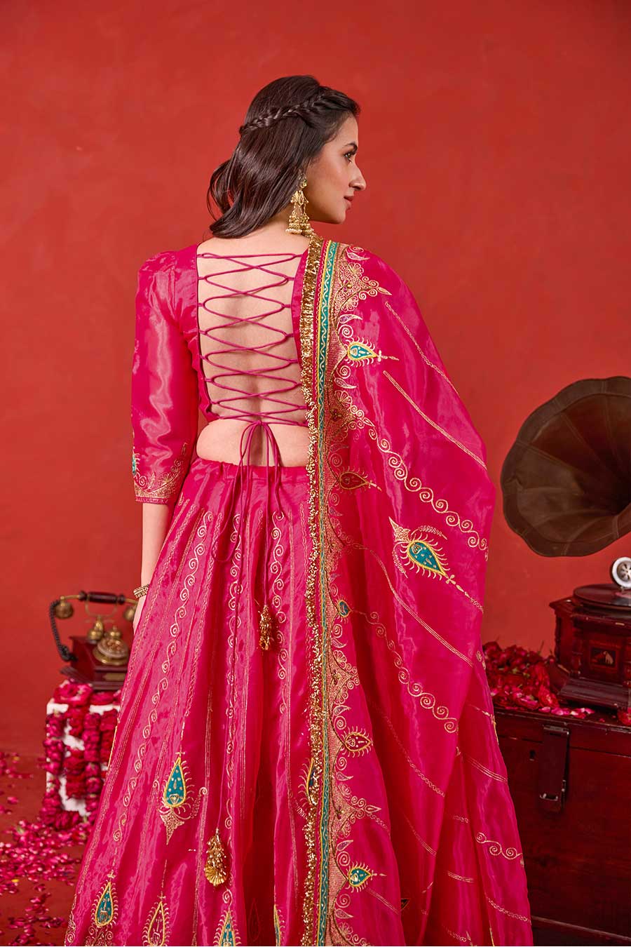 Nayaab Pink Embroidered Lehenga Set
