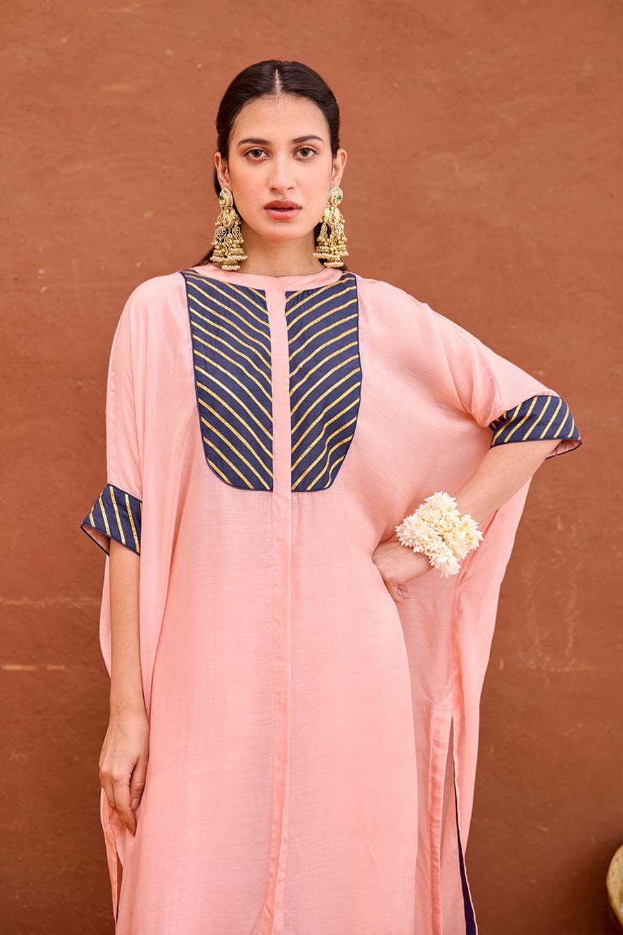 Dhara Peach Gota Embroidered Kaftan Co-Ord Set