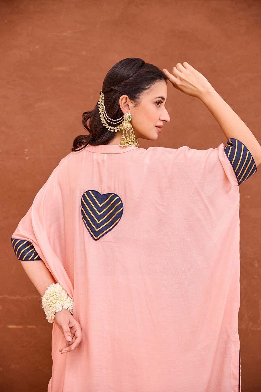 Dhara Peach Gota Embroidered Kaftan Co-Ord Set