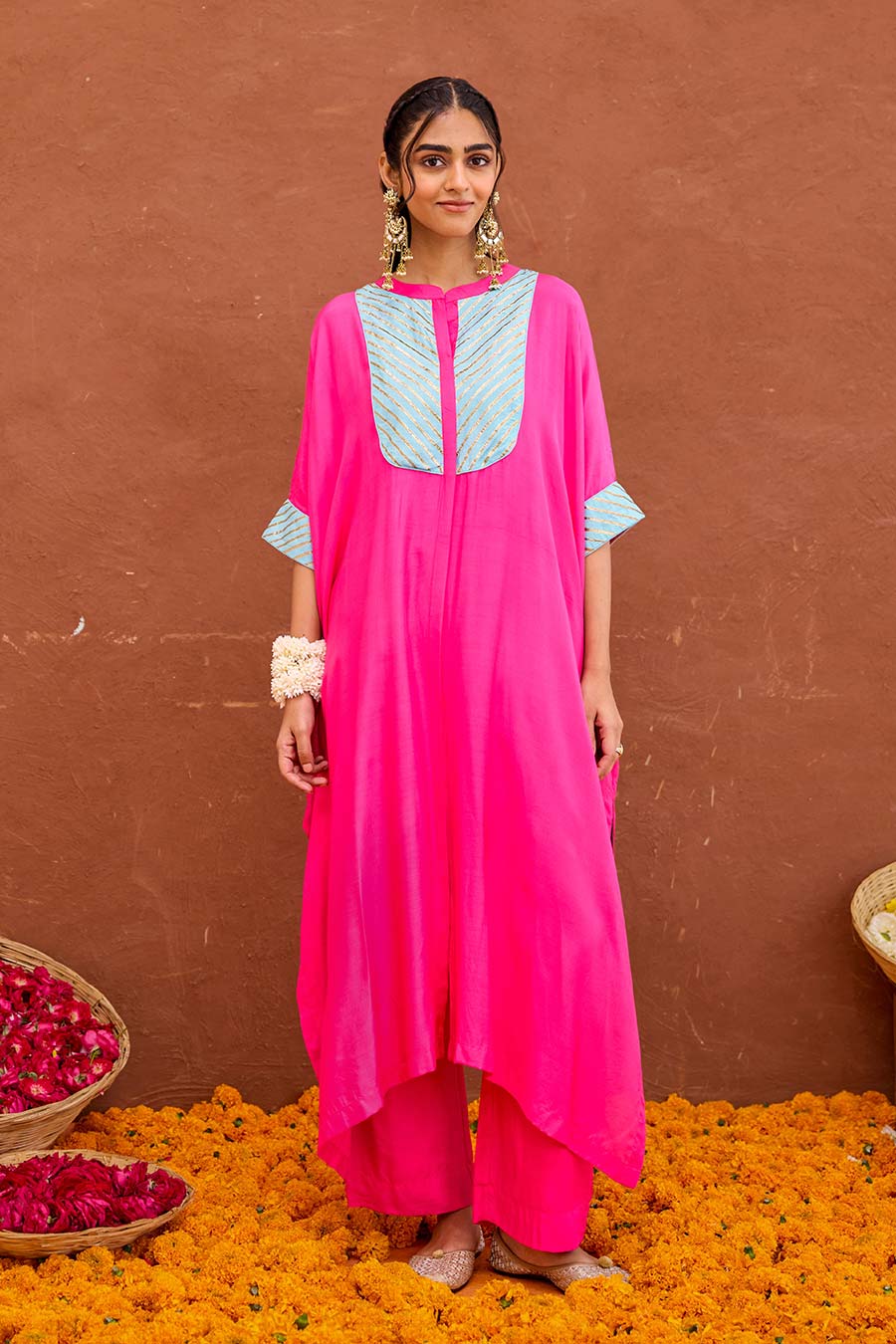 Aira Pink Gota Embroidered Kaftan Co-Ord Set