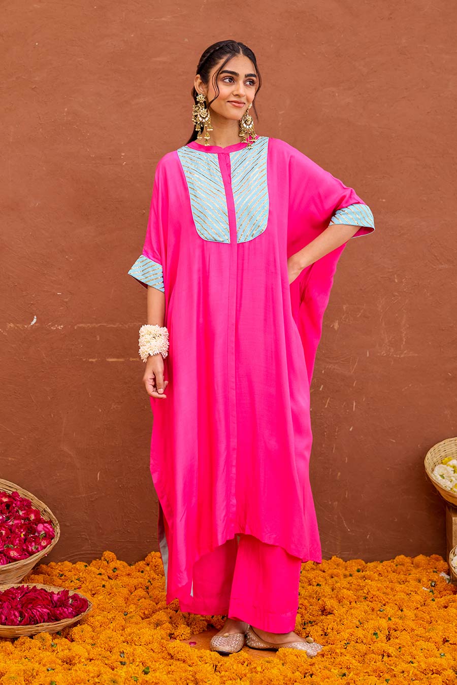 Aira Pink Gota Embroidered Kaftan Co-Ord Set