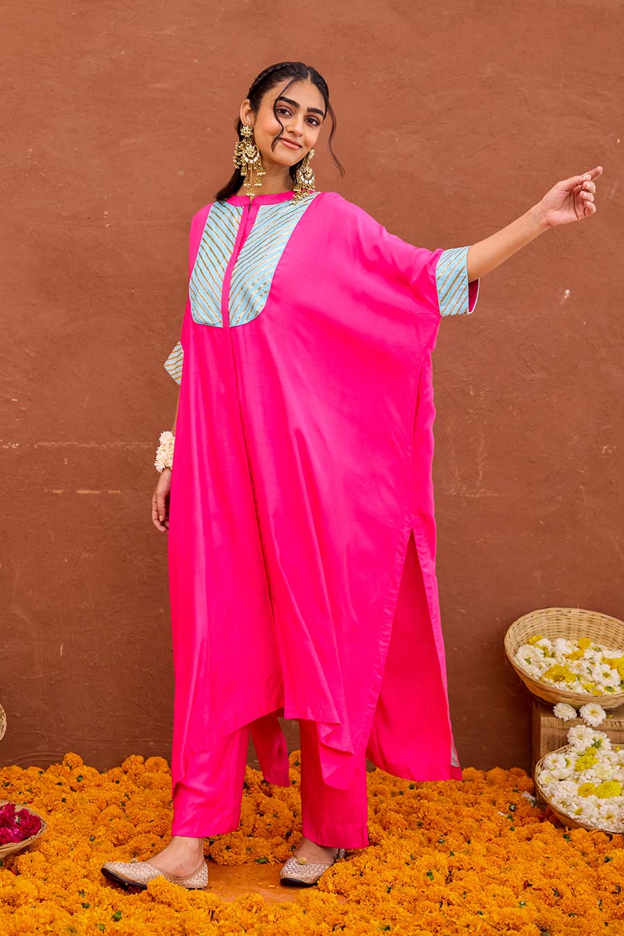 Aira Pink Gota Embroidered Kaftan Co-Ord Set