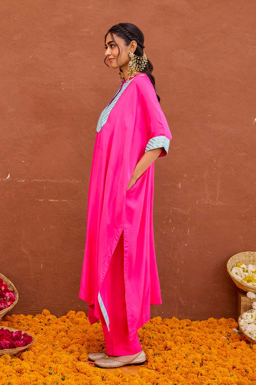 Aira Pink Gota Embroidered Kaftan Co-Ord Set