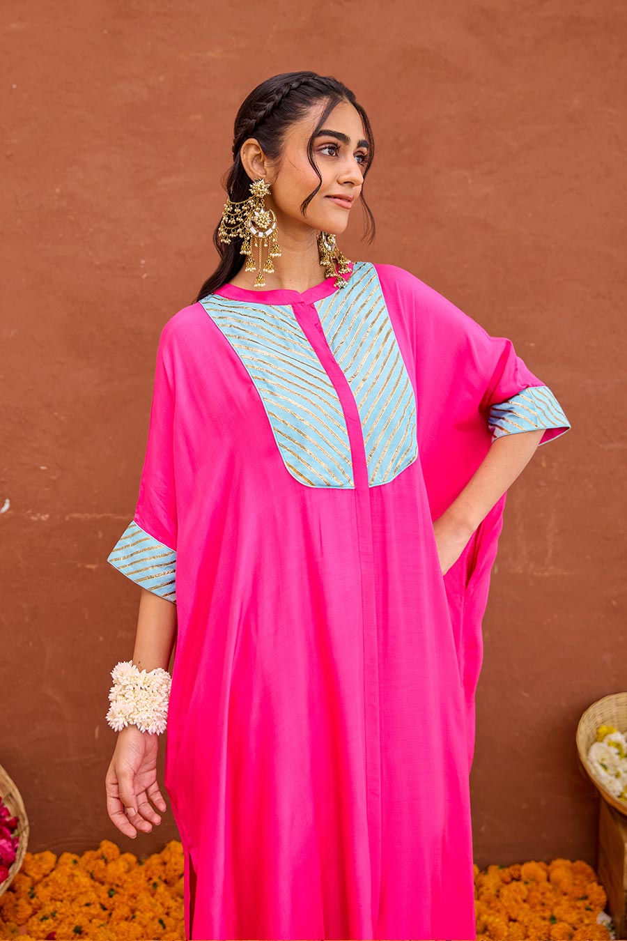 Aira Pink Gota Embroidered Kaftan Co-Ord Set