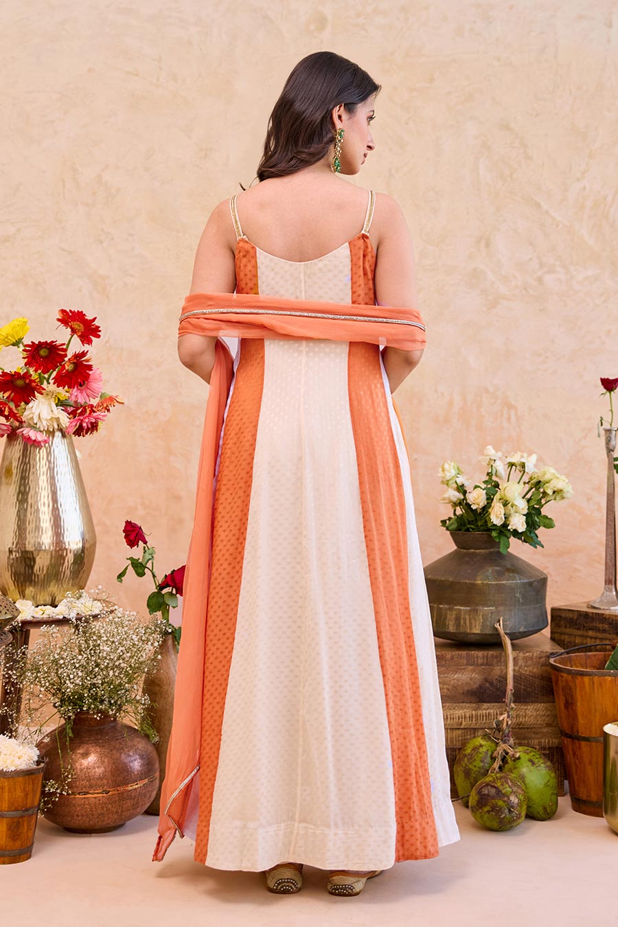 Aarohi Ivory-Rust Embroidered Anarkali Set