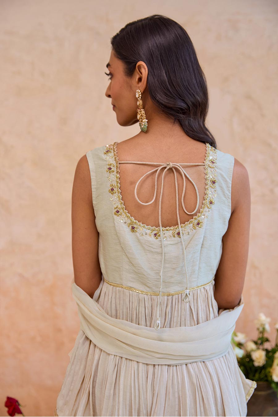 Haya Earthy Beige Embroidered Sharara Set
