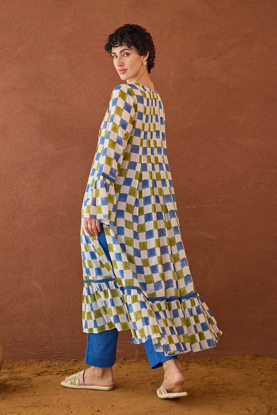 Cloudburst Plaid Blue Handblock Checks Kurta Set