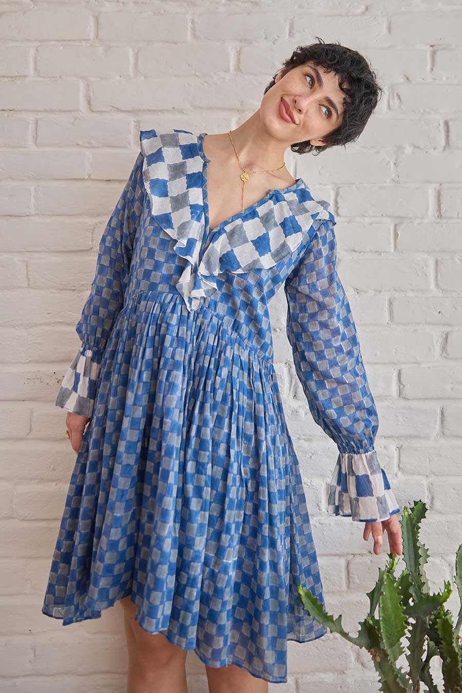 Azure Tides Blue Handblock Print Cotton Dress