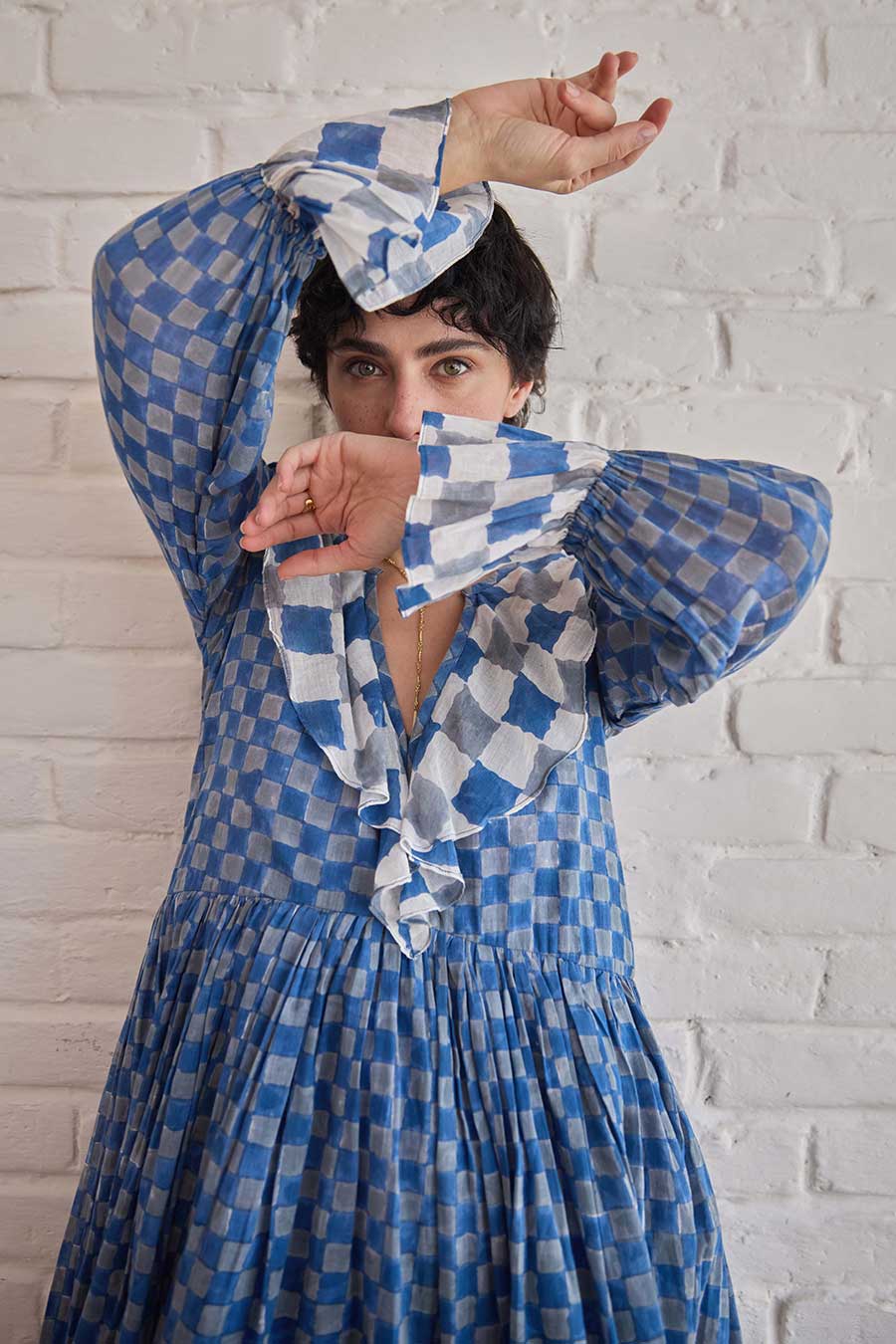 Azure Tides Blue Handblock Print Cotton Dress