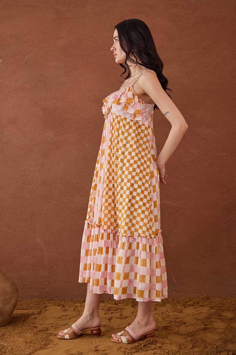 Summer Strokes Handblock Checks Cotton Dress