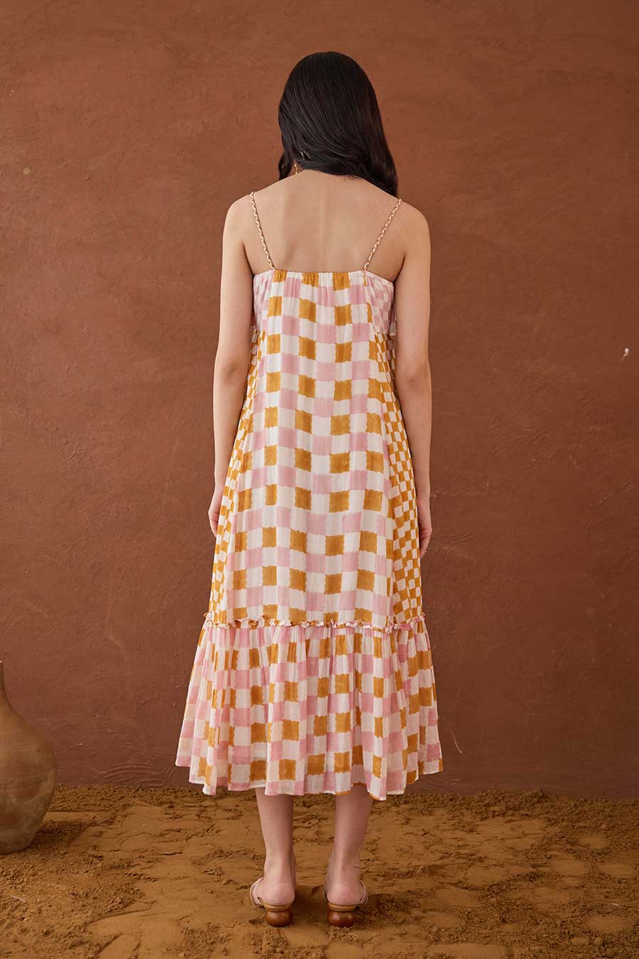 Summer Strokes Handblock Checks Cotton Dress