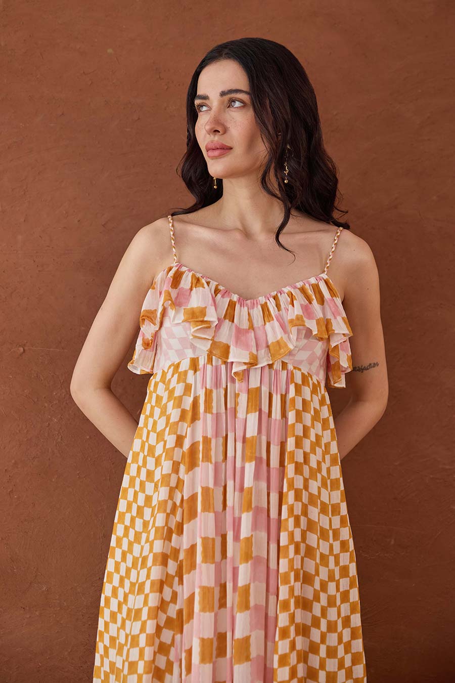 Summer Strokes Handblock Checks Cotton Dress