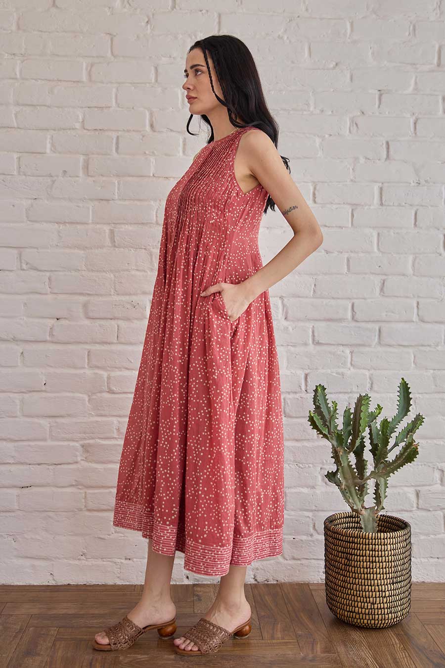 Berry Buds Red Handblock Print Cotton Dress