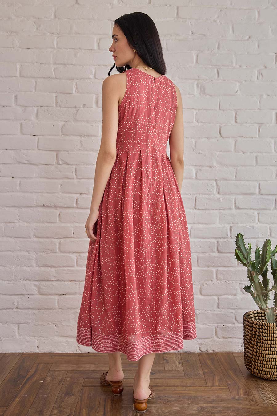 Berry Buds Red Handblock Print Cotton Dress